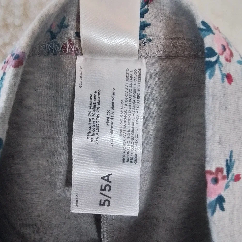 OshKosh Cotton Blend Leggings Size 5 in Gray w/‎ Floral Print